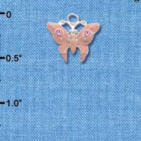 C2762 - Butterfly - Pink - 2 Pink Stones - Silver Charm